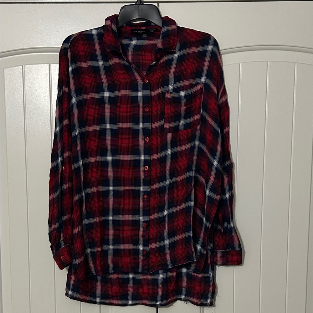 Blu Pepper Plaid Button-Up Top